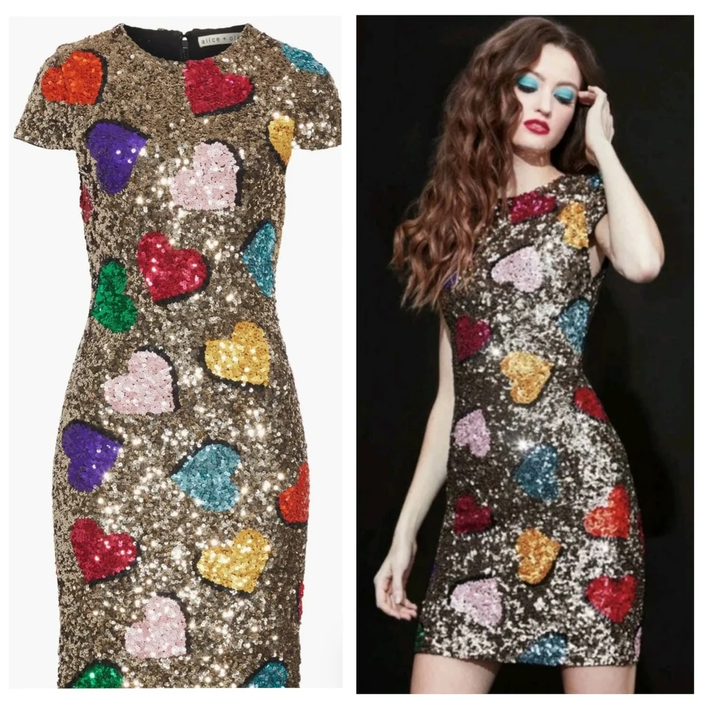 Alice + olivia Nat Heart Sequin Mini Dress Size 0 - Picture 2 of 16